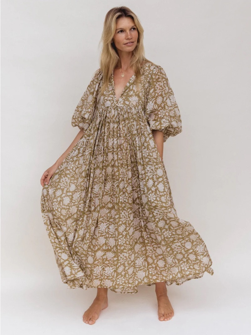 Daughters of I India Kyra Maxi Dress in Olive Size L